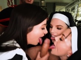 Slutty nuns trying exorcism via foursome